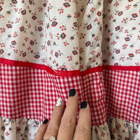 Vintage Gunne Sax Prairie-Style Sleeveless Red Floral Maxi Dress Tie Waist Sz 11 - Picture 6 of 12